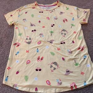 Secret Treasures Women’s Yellow Night Gown w A Beach Theme Size L/XL